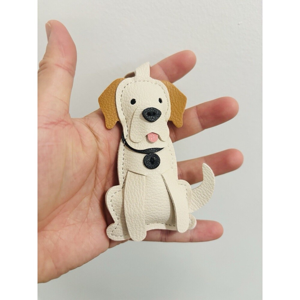 Labrador Golden Retriever Puppy Dog Bag Charm Keychain Faux Leather